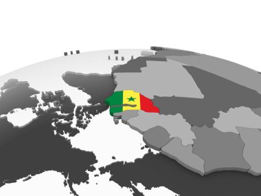Senegal katıştırılmış bayrak ile gri siyasi dünya üzerinde. 3D çizim.