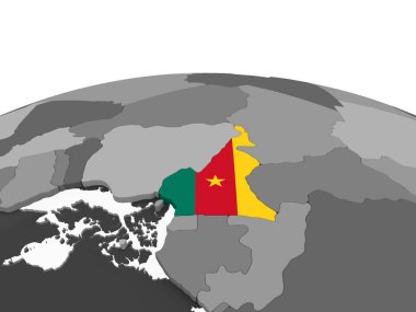 Kamerun katıştırılmış bayrak ile gri siyasi dünya üzerinde. 3D çizim.