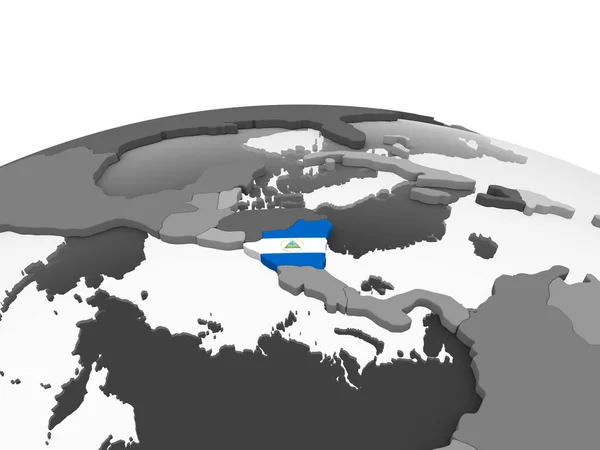 Nicaragua Szürke Politikai Globe Beágyazott Zászló Illusztráció — Stock Fotó