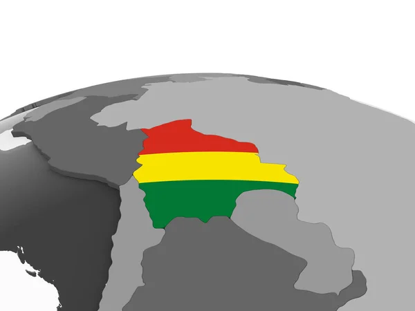 Boliwia Szary Globus Polityczny Flagą Osadzonych Ilustracja — Zdjęcie stockowe