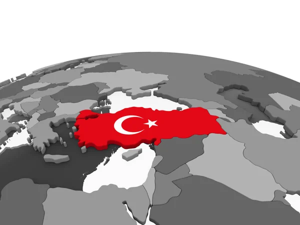 土耳其在灰色政治全球与嵌入的旗子 — 图库照片