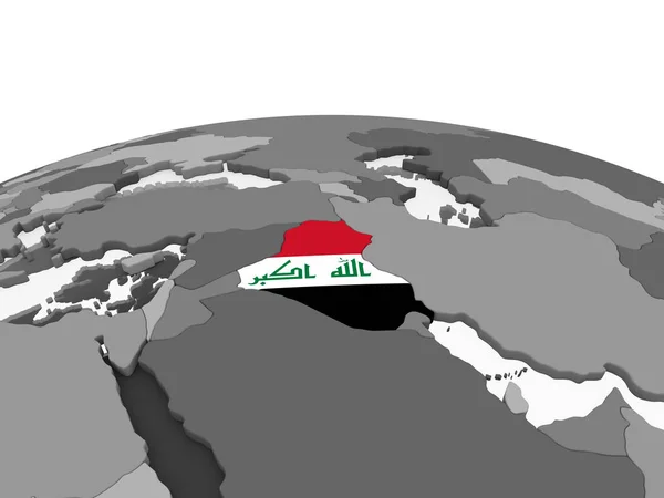 Irak Auf Grauem Politischem Globus Mit Eingebetteter Flagge Illustration — Stockfoto