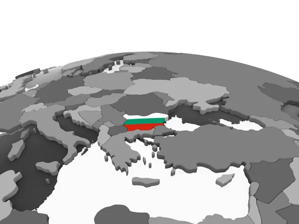 Bulgarien Auf Grauem Politischen Globus Mit Eingebetteter Flagge Illustration — Stockfoto