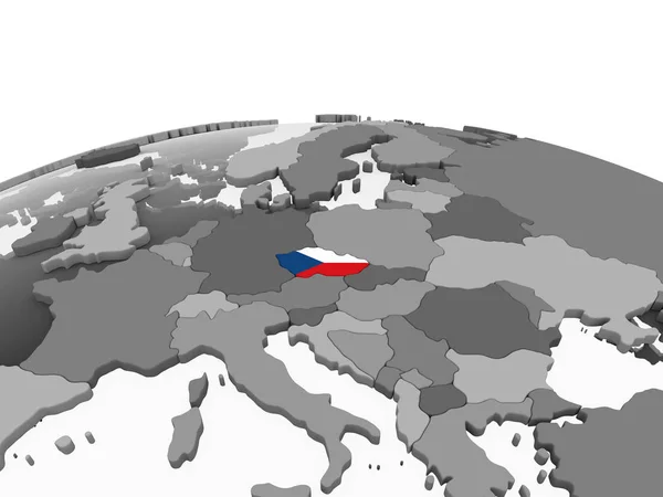 République Tchèque Sur Globe Politique Gris Avec Drapeau Intégré Illustration — Photo