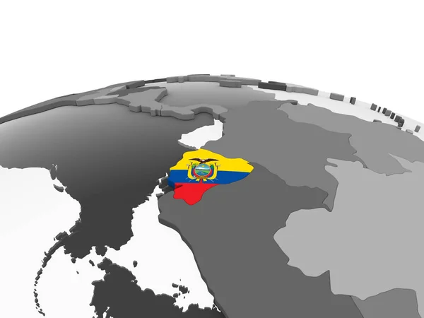 Ecuador Szürke Politikai Globe Beágyazott Zászló Illusztráció — Stock Fotó