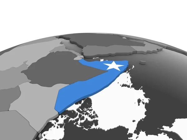 Somália Globo Político Cinzento Com Bandeira Embutida Ilustração — Fotografia de Stock