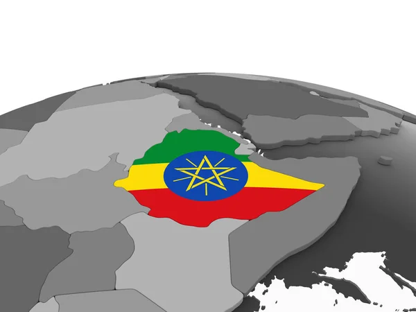 Etiopien Grå Politiska Jordglob Med Inbäddade Flagga Illustration — Stockfoto