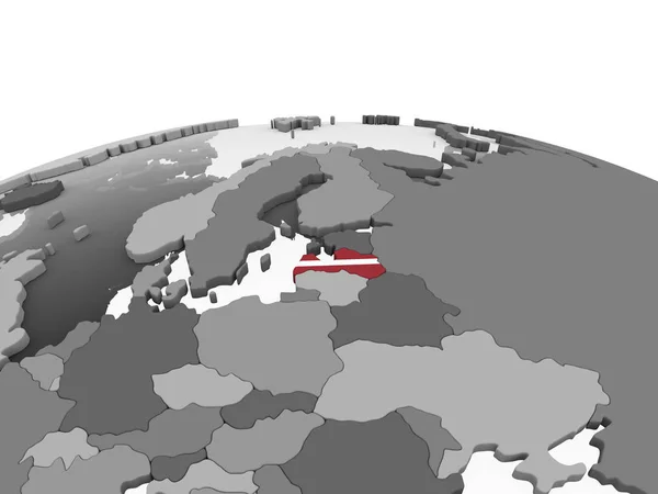 Lettland Auf Grauem Politischen Globus Mit Eingebetteter Flagge Illustration — Stockfoto