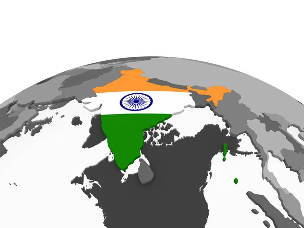 India Globo Politico Grigio Con Bandiera Incorporata Illustrazione — Foto Stock