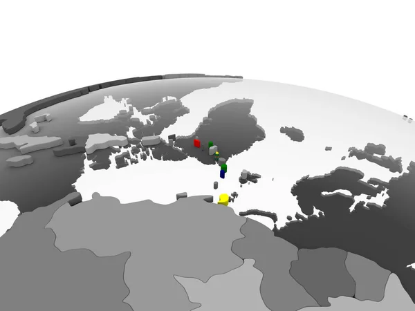 Karaiby Szary Globus Polityczny Flagą Osadzonych Ilustracja — Zdjęcie stockowe