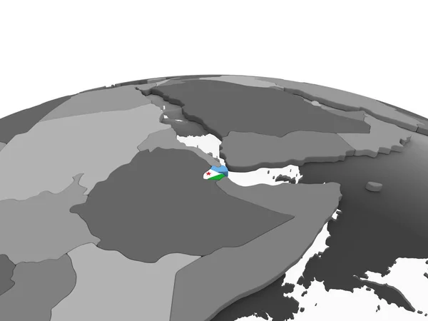 Djibouti Sur Globe Politique Gris Avec Drapeau Intégré Illustration — Photo