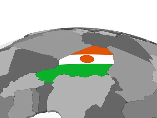 Niger Szürke Politikai Globe Beágyazott Zászló Illusztráció — Stock Fotó