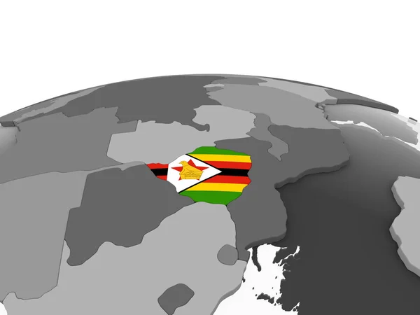 Zimbabwe Globo Politico Grigio Con Bandiera Incorporata Illustrazione — Foto Stock