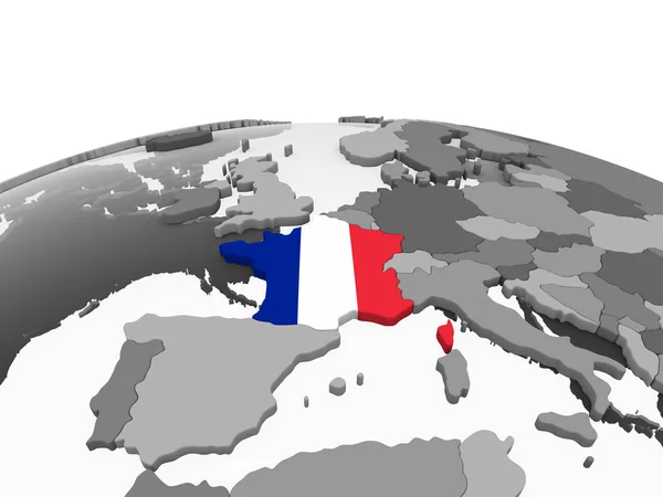 Frankrike Grå Politiska Jordglob Med Inbäddade Flagga Illustration — Stockfoto