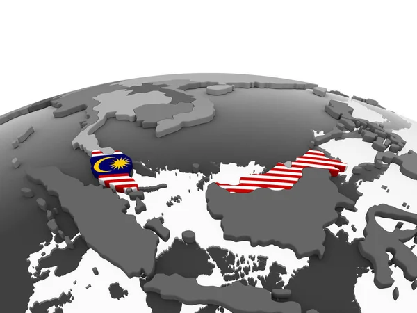 Malaysia Gray Political Globe Embedded Flag Illustration — Stock Photo, Image