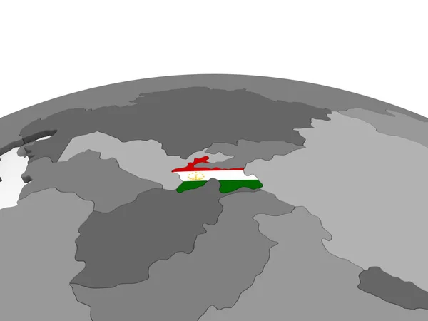 Tadżykistan Szary Globus Polityczny Flagą Osadzonych Ilustracja — Zdjęcie stockowe