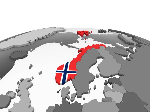 Norvegia Globo Politico Grigio Con Bandiera Incorporata Illustrazione — Foto Stock