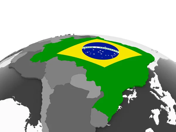 Brazílie Šedé Politické Globe Vloženými Vlajky Obrázek — Stock fotografie