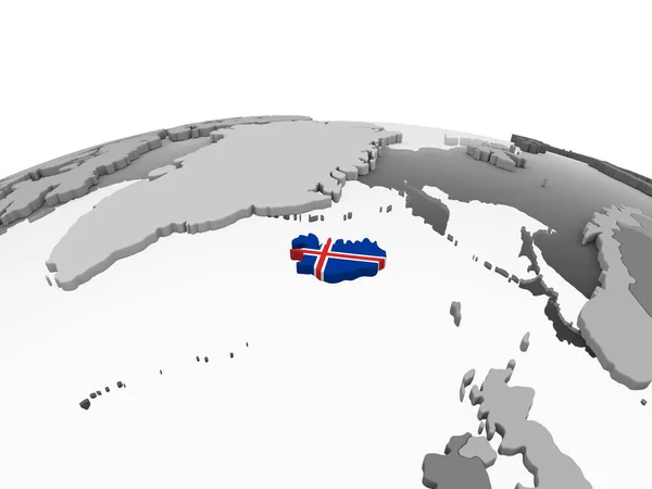 Island Auf Einem Grauen Politischen Globus Mit Eingebetteter Flagge Illustration — Stockfoto