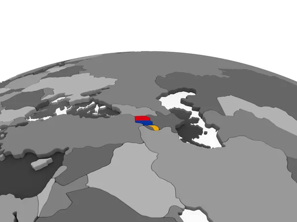 Armenia Globo Político Gris Con Bandera Incrustada Ilustración —  Fotos de Stock