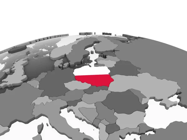 Польща Сірий Політичних Глобусом Допомогою Вбудованих Прапор Ілюстрація — стокове фото
