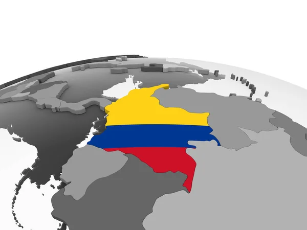 Colombia Grijze Politieke Wereldbol Met Ingesloten Vlag Illustratie — Stockfoto