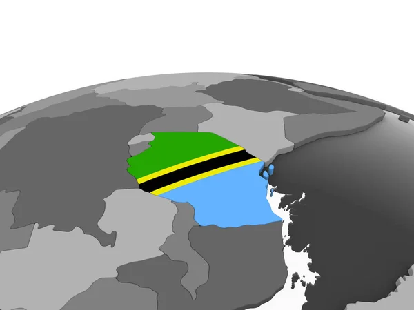 Tanzania Grijze Politieke Wereldbol Met Ingesloten Vlag Illustratie — Stockfoto