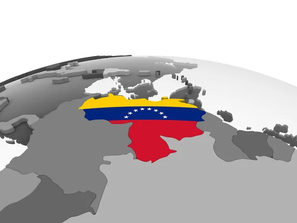 Venezuela Globo Político Gris Con Bandera Incrustada Ilustración — Foto de Stock