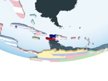 Haiti katıştırılmış bayrak ile parlak siyasi dünya üzerinde. 3D çizim.