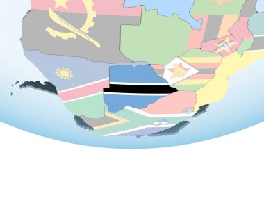 Botsvana katıştırılmış bayrak ile parlak siyasi dünya üzerinde. 3D çizim.