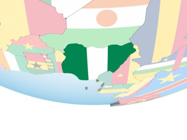 Nijerya katıştırılmış bayrak ile parlak siyasi dünya üzerinde. 3D çizim.