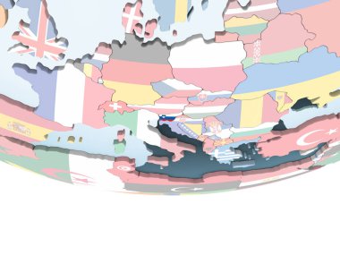 Slovenya katıştırılmış bayrak ile parlak siyasi dünya üzerinde. 3D çizim.