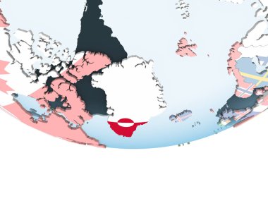Grönland katıştırılmış bayrak ile parlak siyasi dünya üzerinde. 3D çizim.