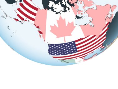 ABD katıştırılmış bayrak ile parlak siyasi dünya üzerinde. 3D çizim.