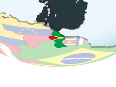 Guyana katıştırılmış bayrak ile parlak siyasi dünya üzerinde. 3D çizim.