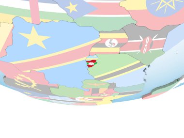 Burundi katıştırılmış bayrak ile parlak siyasi dünya üzerinde. 3D çizim.