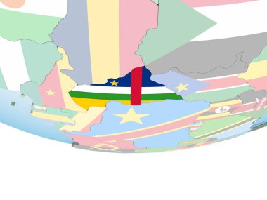 Orta Afrika katıştırılmış bayrak ile parlak siyasi dünya üzerinde. 3D çizim.