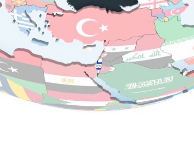 İsrail katıştırılmış bayrak ile parlak siyasi dünya üzerinde. 3D çizim.