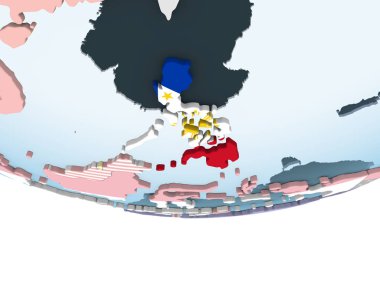 Filipinler katıştırılmış bayrak ile parlak siyasi dünya üzerinde. 3D çizim.