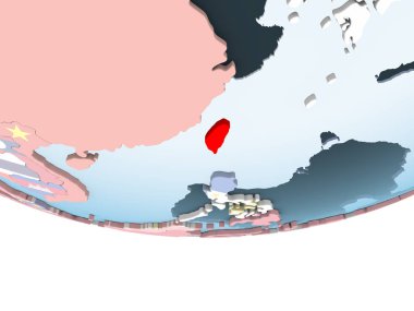 Tayvan katıştırılmış bayrak ile parlak siyasi dünya üzerinde. 3D çizim.