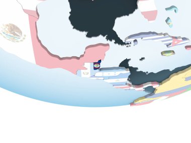 Belize katıştırılmış bayrak ile parlak siyasi dünya üzerinde. 3D çizim.