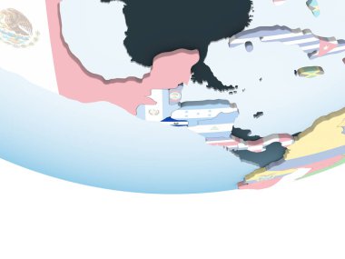 El Salvador katıştırılmış bayrak ile parlak siyasi dünya üzerinde. 3D çizim.