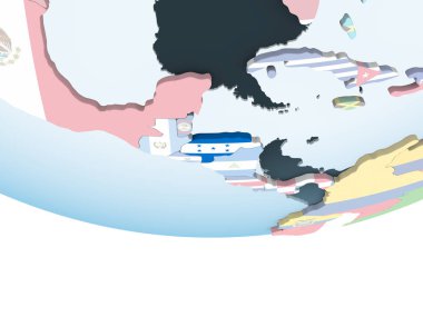Honduras katıştırılmış bayrak ile parlak siyasi dünya üzerinde. 3D çizim.