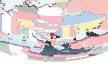 Sırbistan katıştırılmış bayrak ile parlak siyasi dünya üzerinde. 3D çizim.