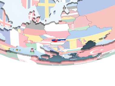 Slovakya katıştırılmış bayrak ile parlak siyasi dünya üzerinde. 3D çizim.