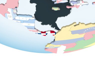 Panama katıştırılmış bayrak ile parlak siyasi dünya üzerinde. 3D çizim.