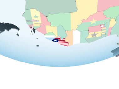 Liberya katıştırılmış bayrak ile parlak siyasi dünya üzerinde. 3D çizim.