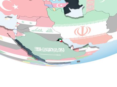 Kuveyt katıştırılmış bayrak ile parlak siyasi dünya üzerinde. 3D çizim.