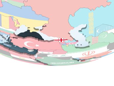 Georgia katıştırılmış bayrak ile parlak siyasi dünya üzerinde. 3D çizim.