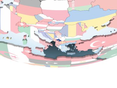 Kosova katıştırılmış bayrak ile parlak siyasi dünya üzerinde. 3D çizim.